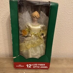 Kurt Adler LED Fiber Optic Angel Christmas Tree Topper Ivory And Gold WORKING